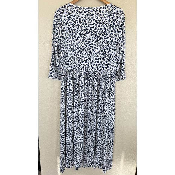 Reformation Adair Blue White Floral Button Front Midi Dress 12 Half Sleeve - Picture 3 of 8